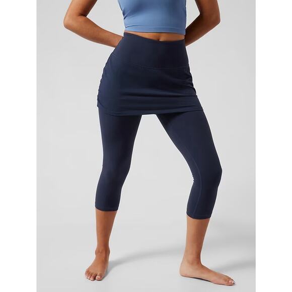 Athleta Navy Blue Elation 2-in-1 7/8 Skirted Leggings Sz LP In Navy Tennis - Picture 1 of 9